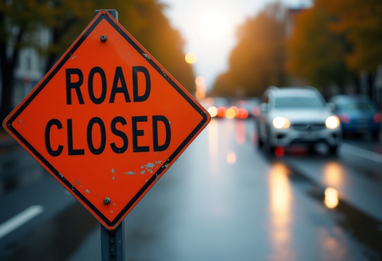 A96 road closed sign near Forres after a serious accident
