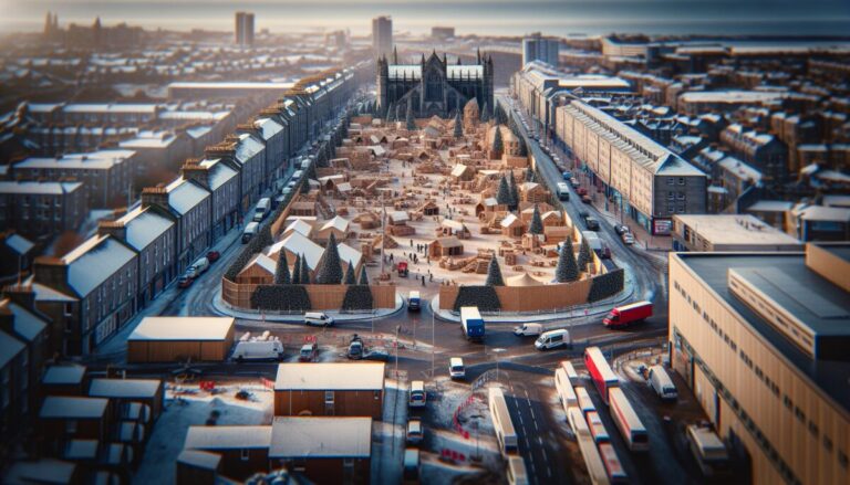 Aberdeen Christmas Village with festive lights and decorations