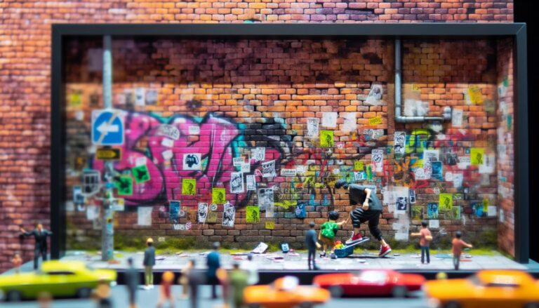 Street artist creating whimsical MicroMischief art
