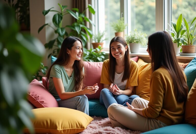Young women engaging in social group activities
