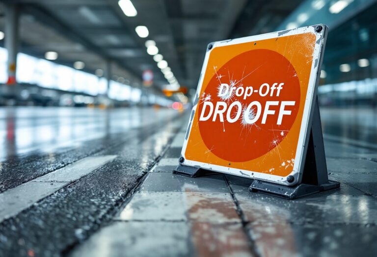 Controversial airport drop-off sign showing damage