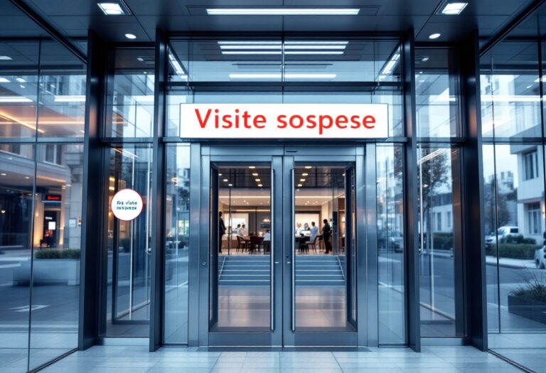 Hospital entrance with restricted access signs