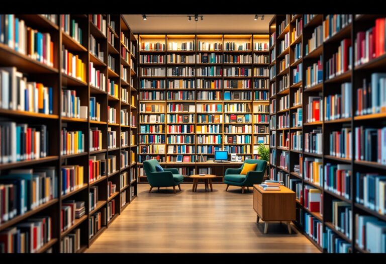 A modern library showcasing books and technology