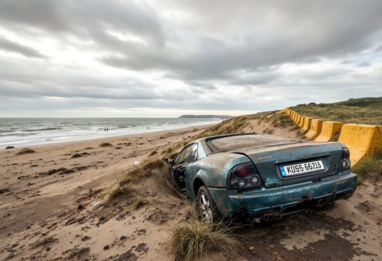 Emergency incident: car on Aberdeen beach after crash