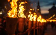 Participants in Viking costumes at Up Helly Aa festival
