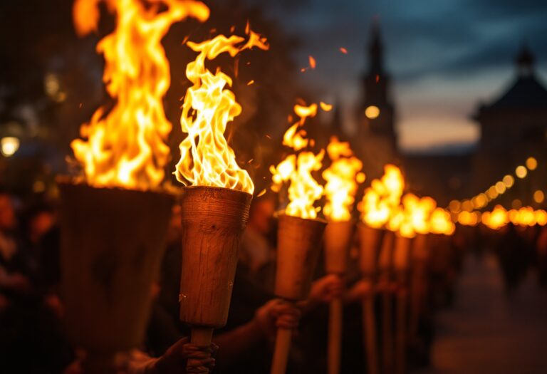Participants in Viking costumes at Up Helly Aa festival