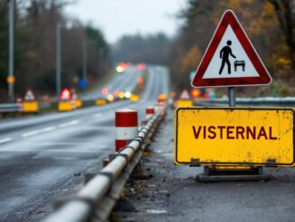 A96 road closed sign near Inverurie due to accident