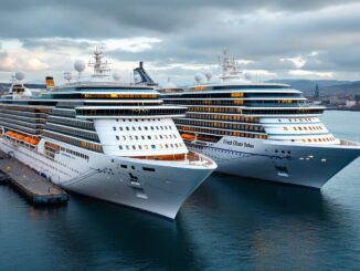 Luxury cruise ships docked in Aberdeen harbor