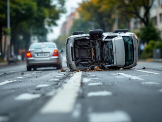Car overturned in a dramatic crash on a street in Ellon