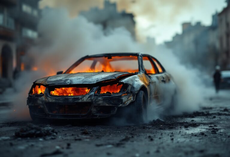 A driver escaping from a burning car in Banchory
