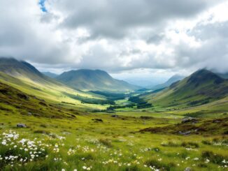Helicopters flying over Aberdeenshire landscape