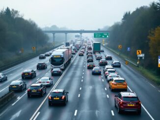 Traffic jam on M56 motorway due to incident in Manchester