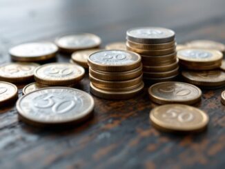 Collection of rare 50-pence coins displayed