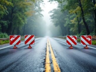 A9 road closure sign at Tain after a serious crash