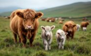 Newborn calves at Aikenshill Highlands Farm during calving season