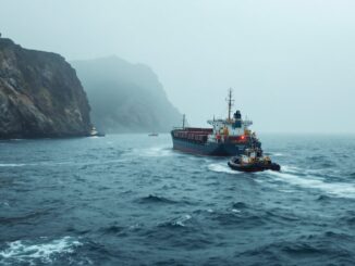 Cargo ship being towed to Aberdeen following a collision
