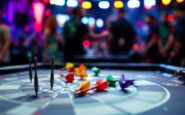 Giocatori di freccette in azione al UK Open di Minehead