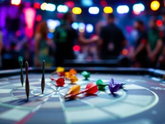 Giocatori di freccette in azione al UK Open di Minehead
