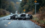 Scene of road closure in Aberdeenshire after crash