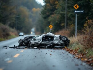 Scene of road closure in Aberdeenshire after crash
