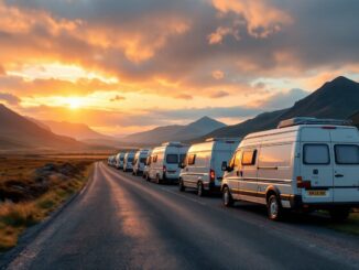 Campervan parked overnight in scenic Scotland