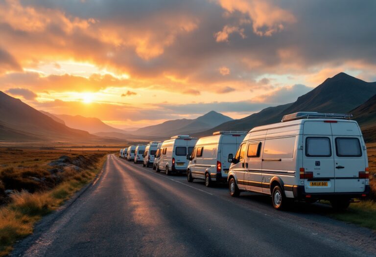 Campervan parked overnight in scenic Scotland
