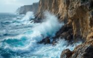 Man jumping off a cliff with emergency services nearby