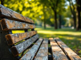 Community members gather around a vandalized memorial bench