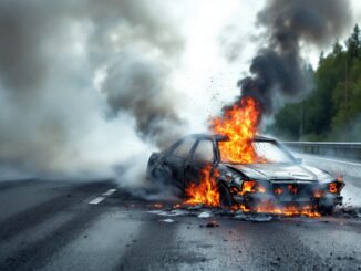 Emergency services responding to a car fire on A92