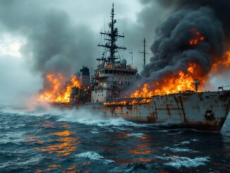 Firefighters responding to a vessel fire near Lerwick