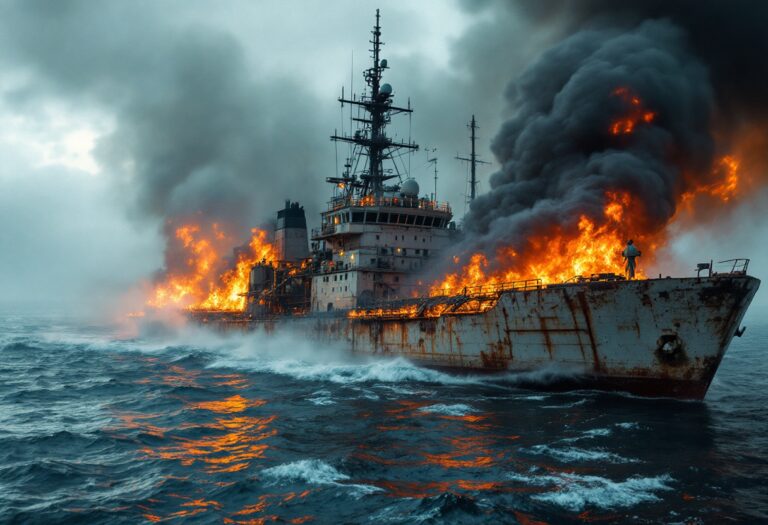 Firefighters responding to a vessel fire near Lerwick