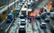 Traffic jam on A9 road caused by accident