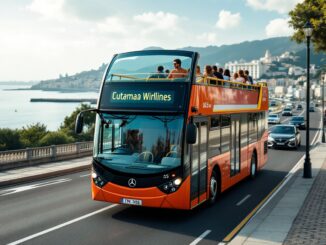 Open-top tour bus in Aberdeen showcasing city sights