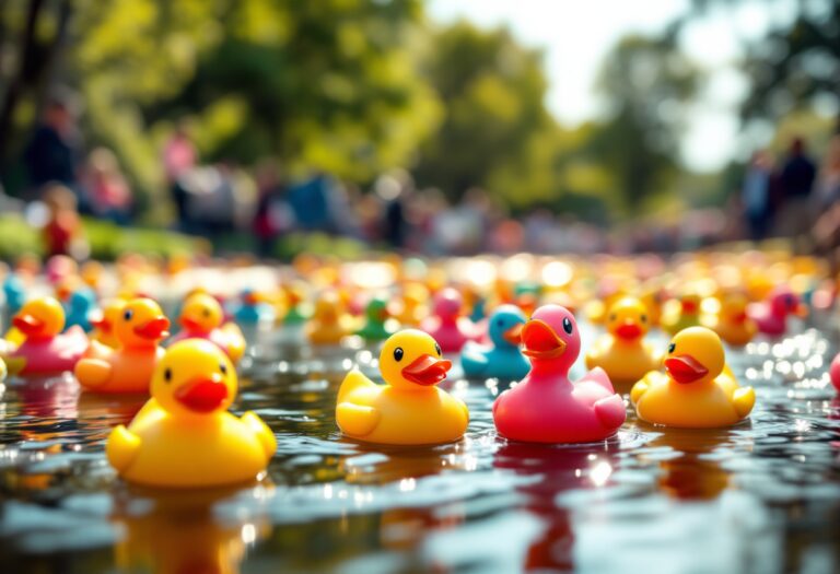 Participants enjoying the annual duck race in Pitmedden