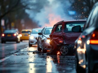 Emergency services at the scene of a serious crash on A982