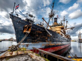 Norwegian warship commemorating VE Day in Aberdeen