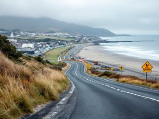 Aberdeen beach with new road restrictions signage