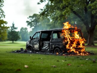 Fire damage to a van at Elgin Golf Club