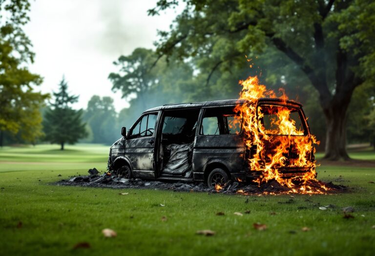 Fire damage to a van at Elgin Golf Club